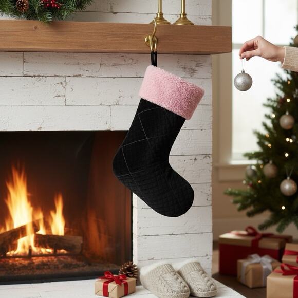 Christmas Stocking Handmade Velvet Velour Gossip Girl Pink Sherpa Gift NEW - Picture 6 of 6